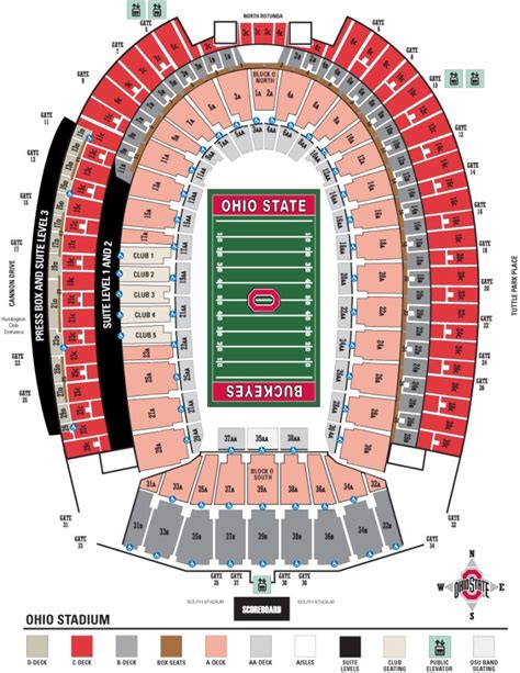 East C Deck The largest of these sections is on the East sideline. . Ohio stadium seating chart with seat numbers